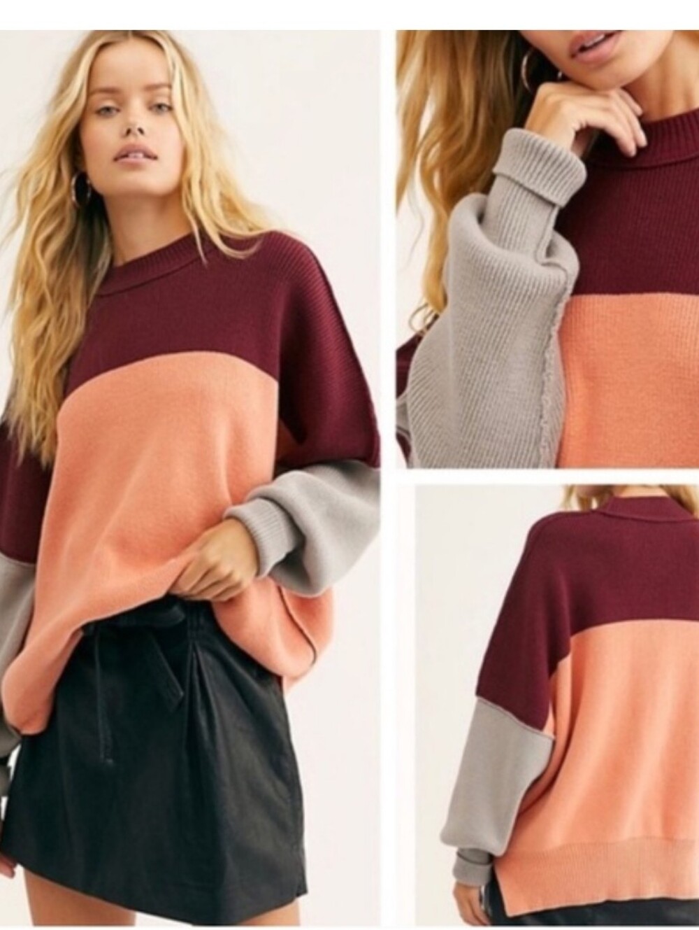 Free People Easy Street Color Block Oversized Sweater